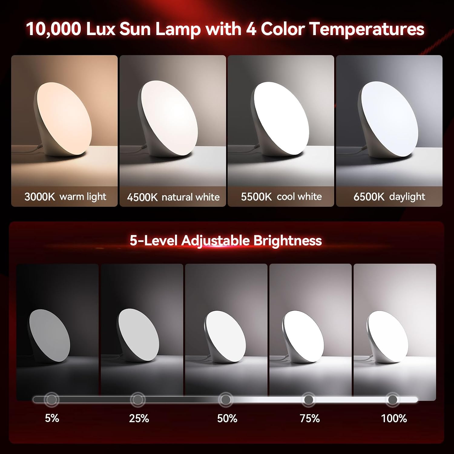 Thumbnail 6 de EVATEALE RL001 Sun Lamp, 10,000 Lux with 670 nm Red Night Light and Remote