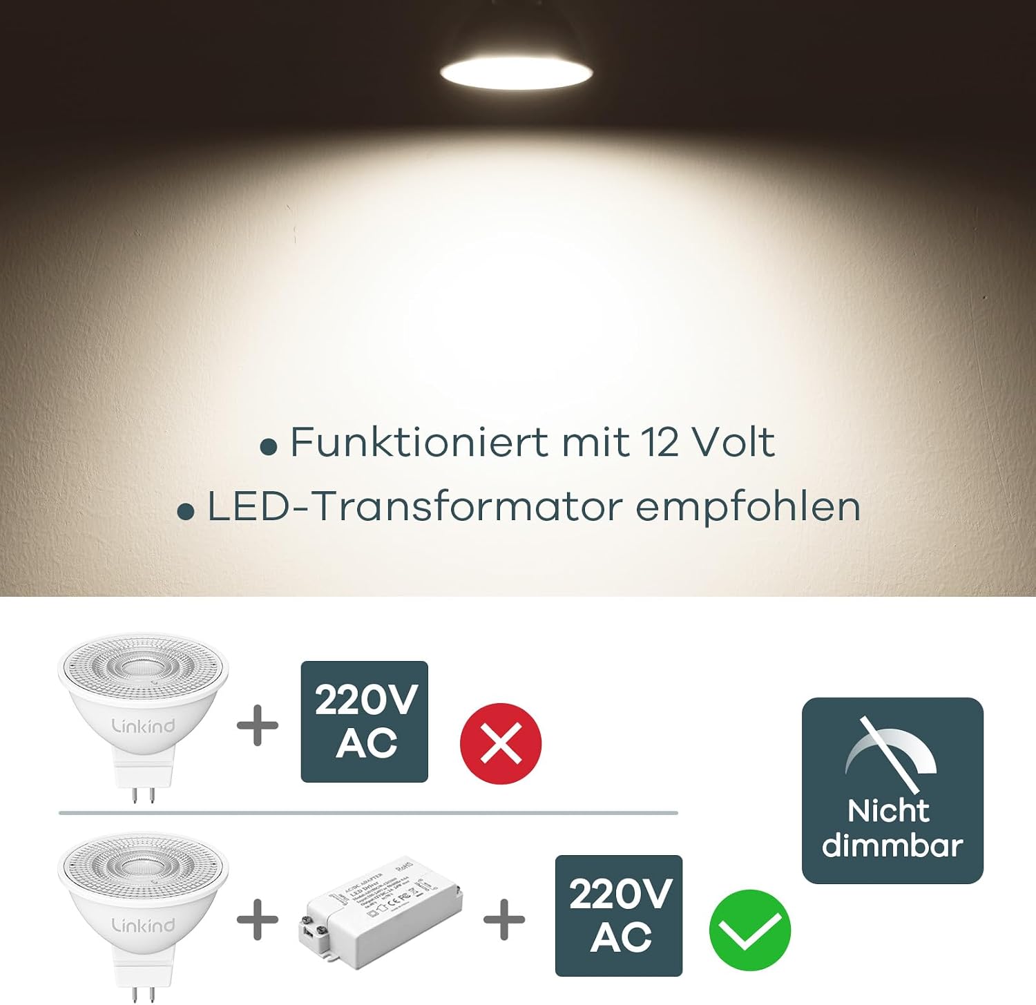 Detalle 2 de Linkind 12V LED Spot GU5.3 MR16 3,4W 360lm