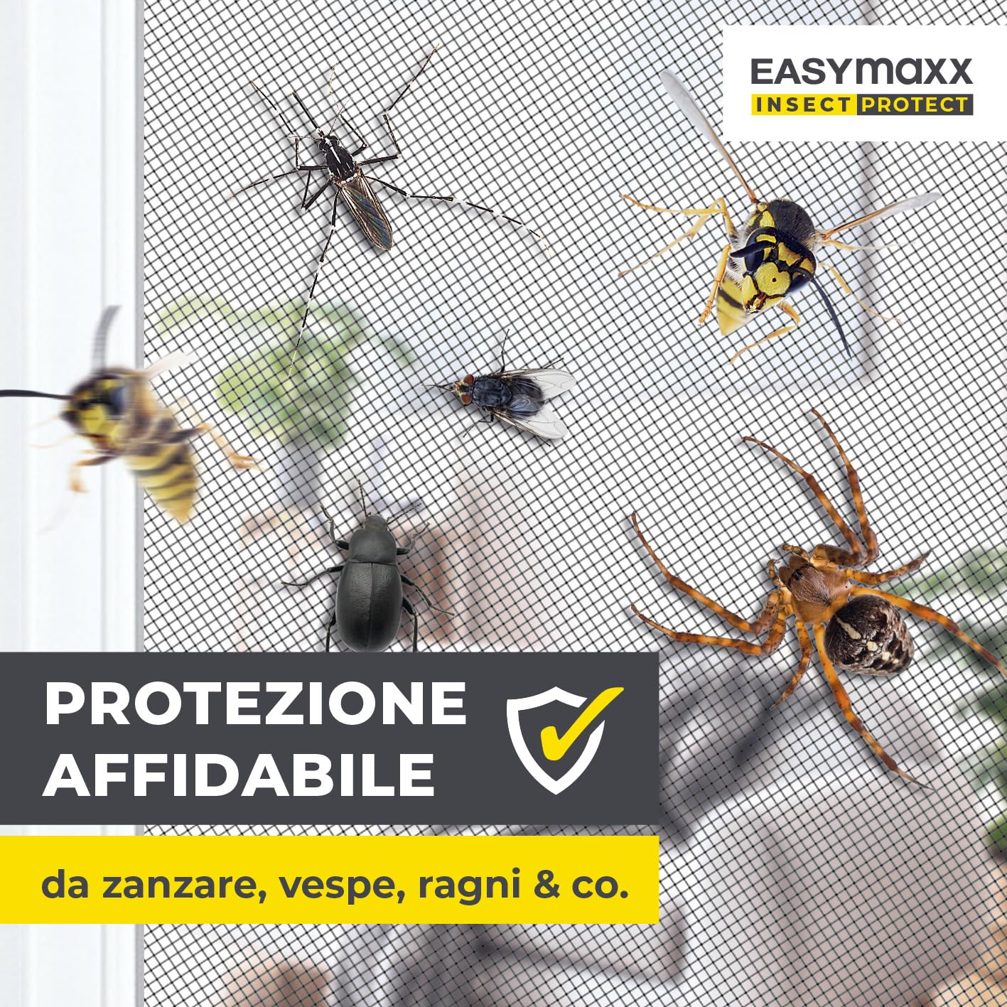 Detalle de EASYmaxx zanzariera per finestra con Magic Click, tagliabile su misura fino a 110 x 130 cm, fissaggio magnetico (colore nero)