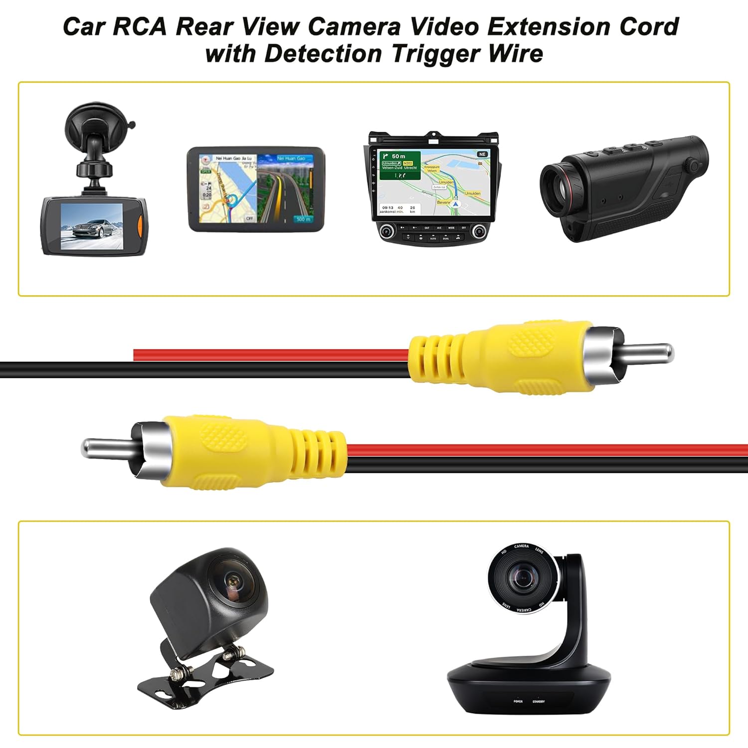Detalle de MEIRIYFA Backup Camera RCA Video Cable (6M) – RCA Male to Male with Trigger Wire, Double-Shielded