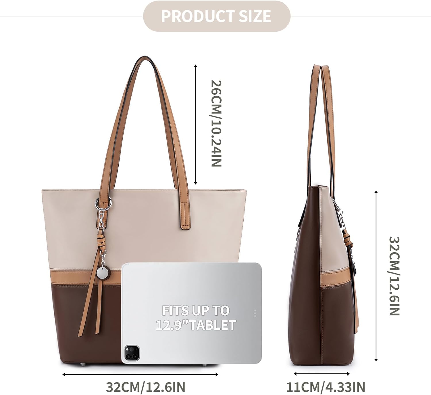 Detalle de Pomelo Best Borsa Tote Donna Grande in Pelle PU Morbida, 32x32x11 cm