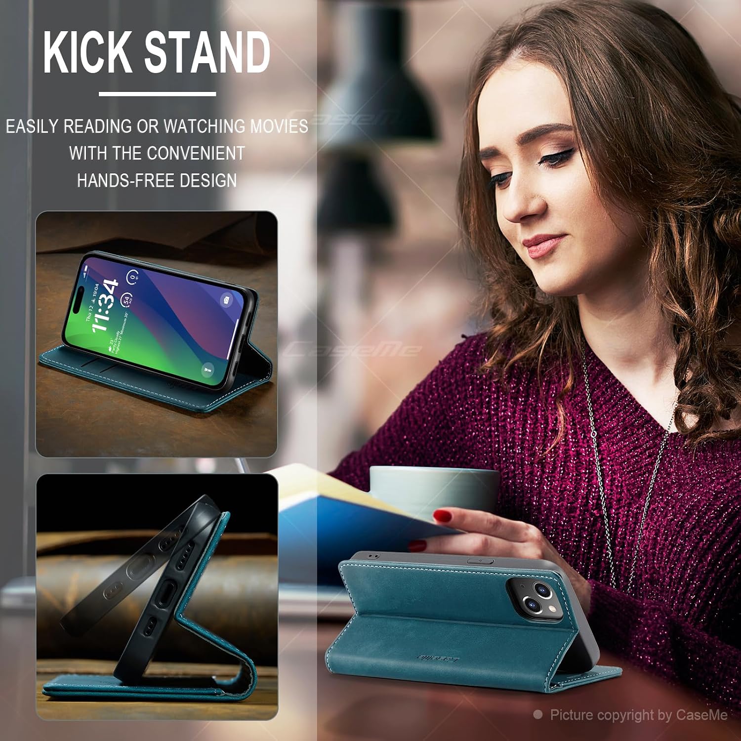 Thumbnail 4 de Cracedily Klapphülle iPhone 15 Plus Blaugrün