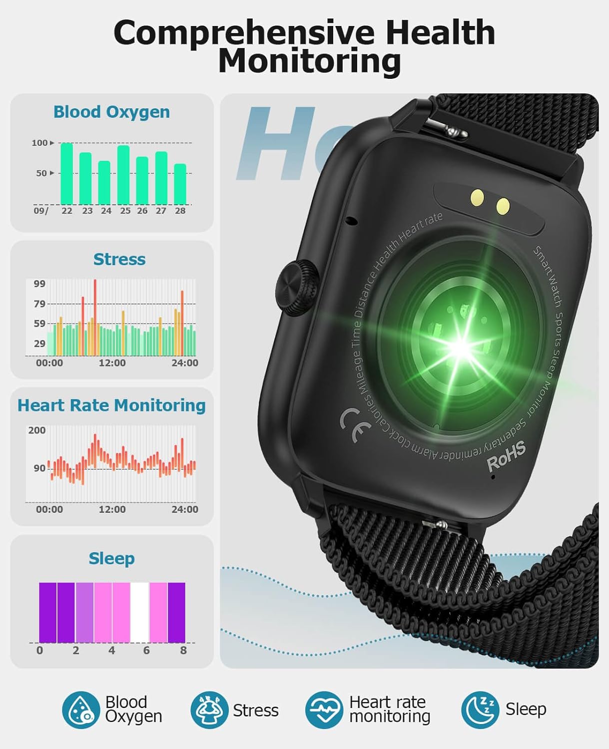 Thumbnail 5 de Smart Watch for Men with Blood Pressure Monitor — 2.06" AMOLED, 118 Sports Modes, IP68 Waterproof