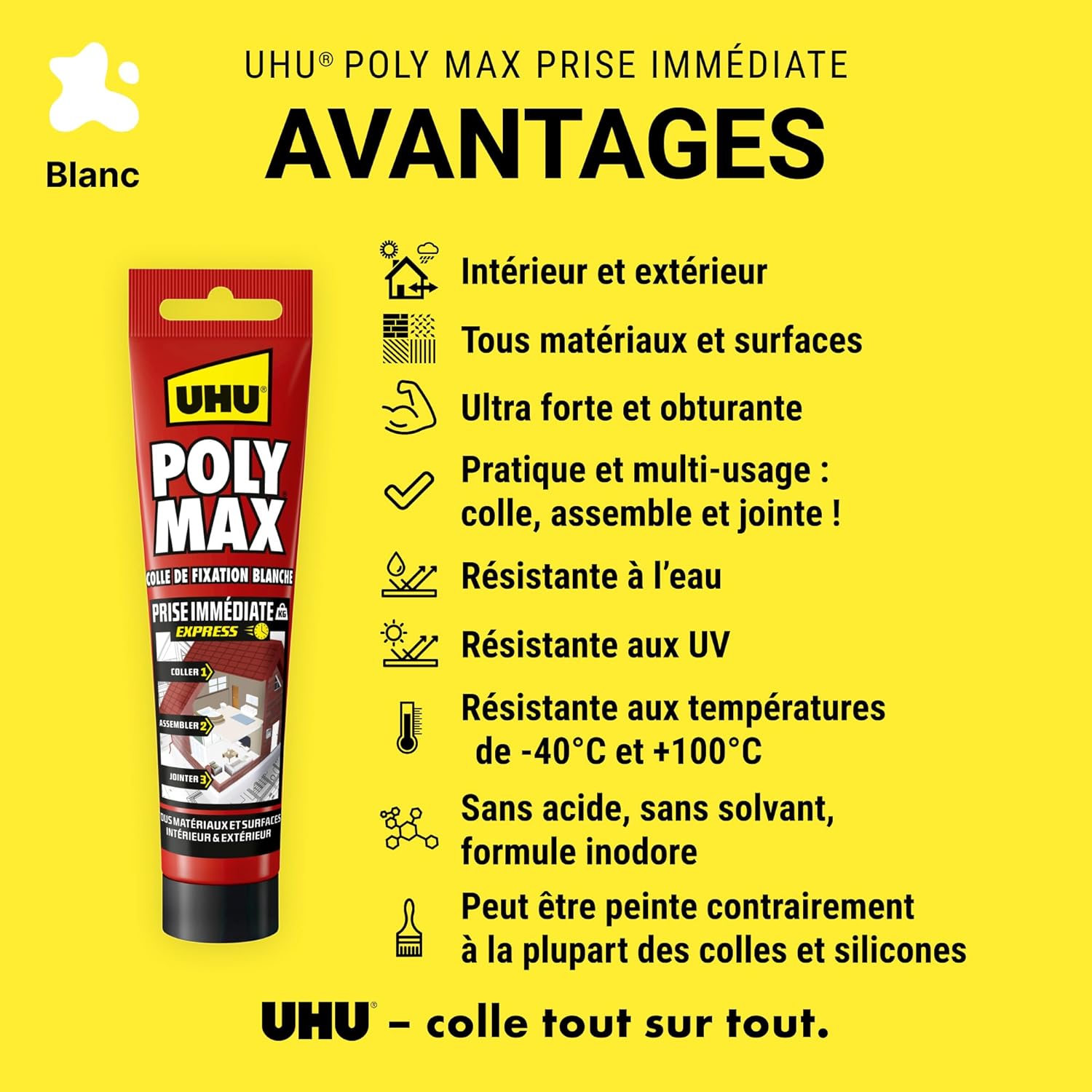 Thumbnail 1 de UHU Poly Max - Mastic-Colle Prise Immédiate 165 g, adhérence ultra-forte pour tous matériaux (intérieur/extérieur)
