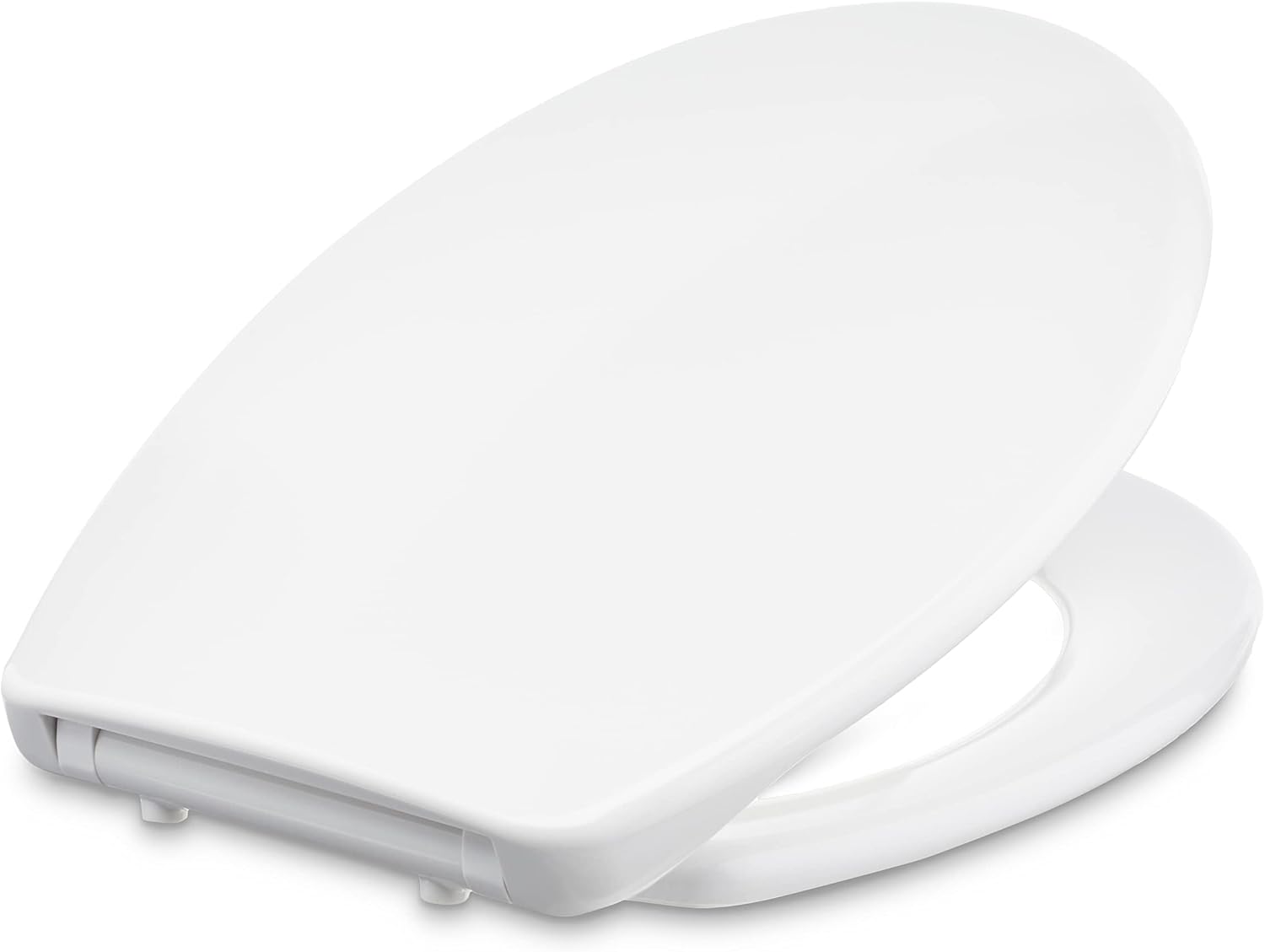 Detalle 2 de Amazon Basics Oval Robuster WC-Sitz aus Urea-Material – Sicherheitsdeckel, Soft-Close & Absenkautomatik, universal 37 × 42 cm, Weiß