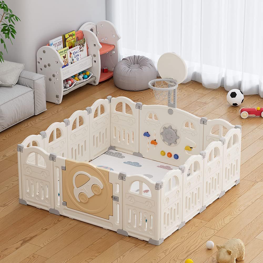 Detalle 2 de UBRAVOO EDP001 opvouwbare babybox, 14 panelen, 50 ballen en basketbalring