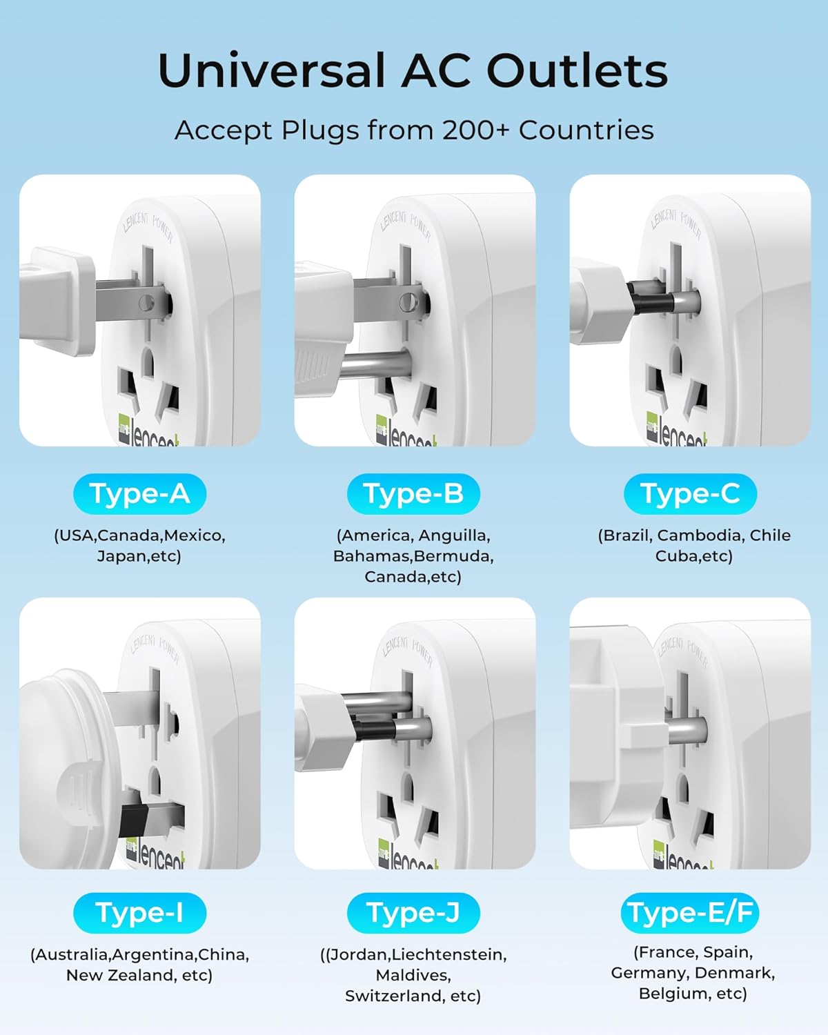 Thumbnail 2 de LENCENT 2Pcs World to UK Travel Adapter (Universal to Type G plug)