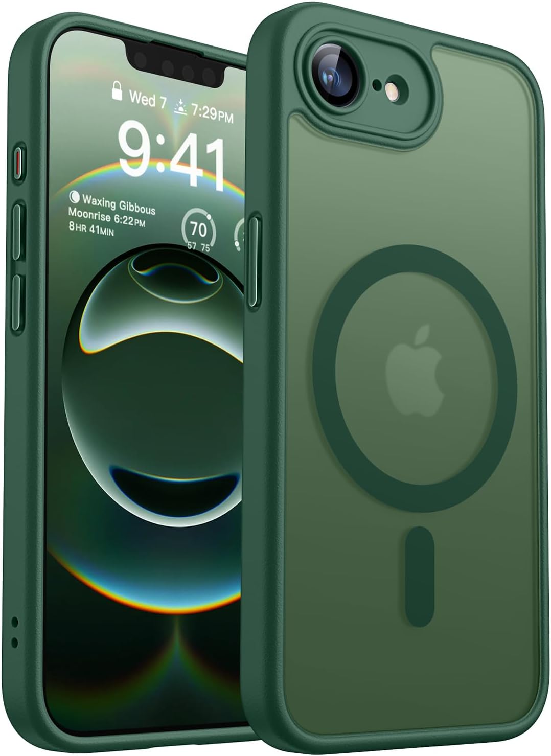 Detalle de CANSHN Magnetica Cover per iPhone 16e / 17e (6.1") – Protezione completa della fotocamera, design opaco traslucido verde profondo