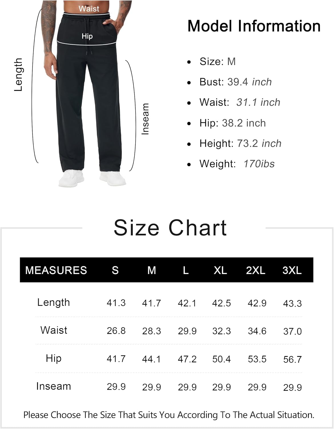 Thumbnail 6 de THE GYM PEOPLE Men's Baggy Joggers, Straight Leg, Adjustable Waist, 3 Pockets