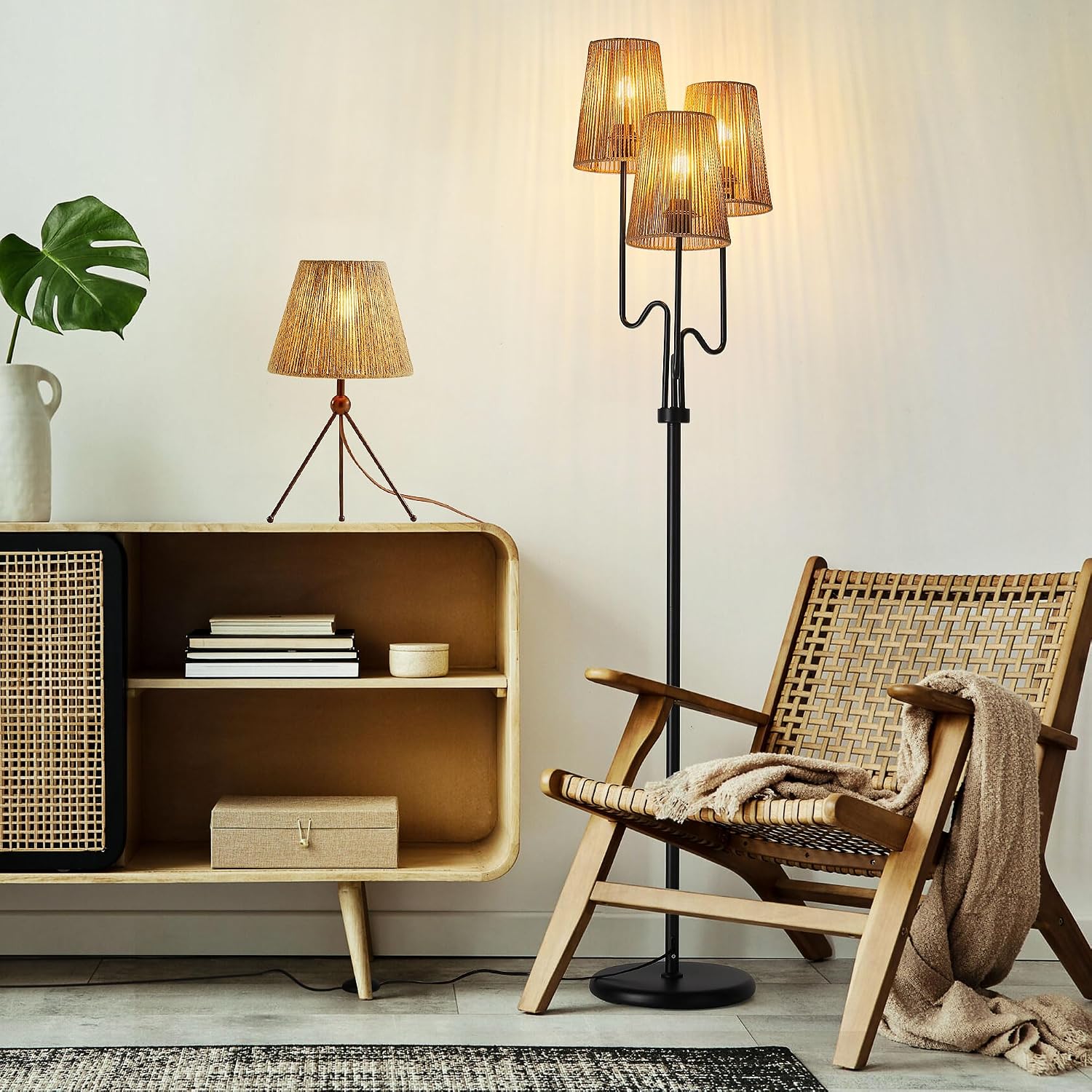 Detalle 2 de Boho Floor Lamp 68in rattan 3-light standing lamp ๐