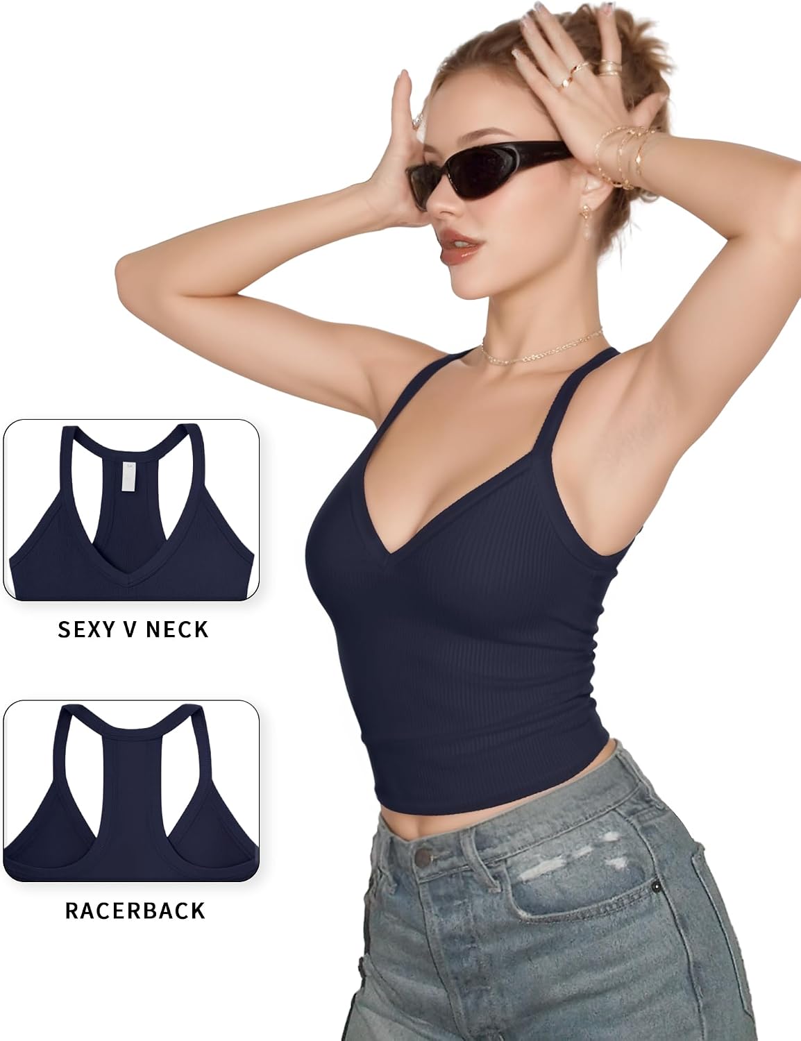 Detalle de ALGALAROUND Women's Tank Top V-Neck Racer Back