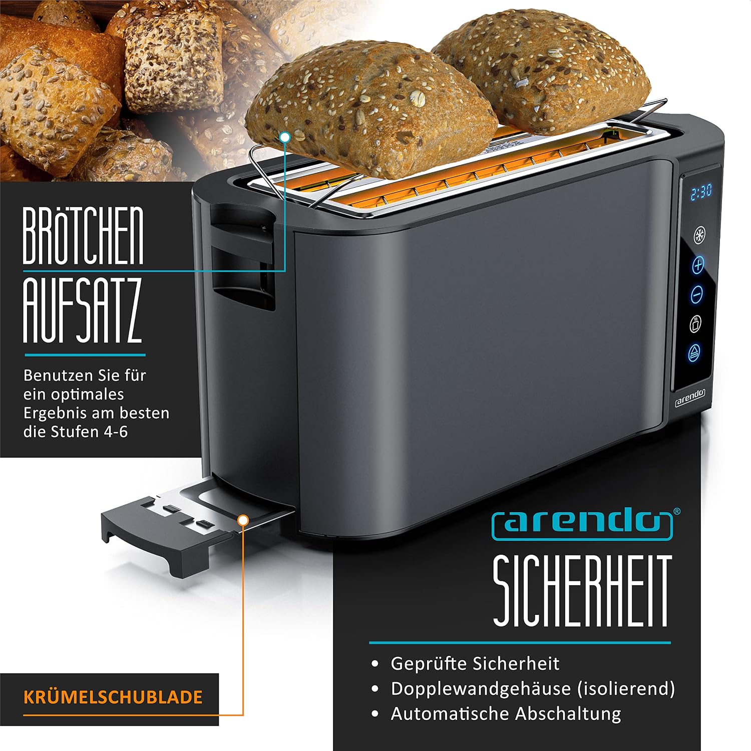 Thumbnail 3 de Arendo Edelstahl Toaster 4 Scheiben, 1500 W