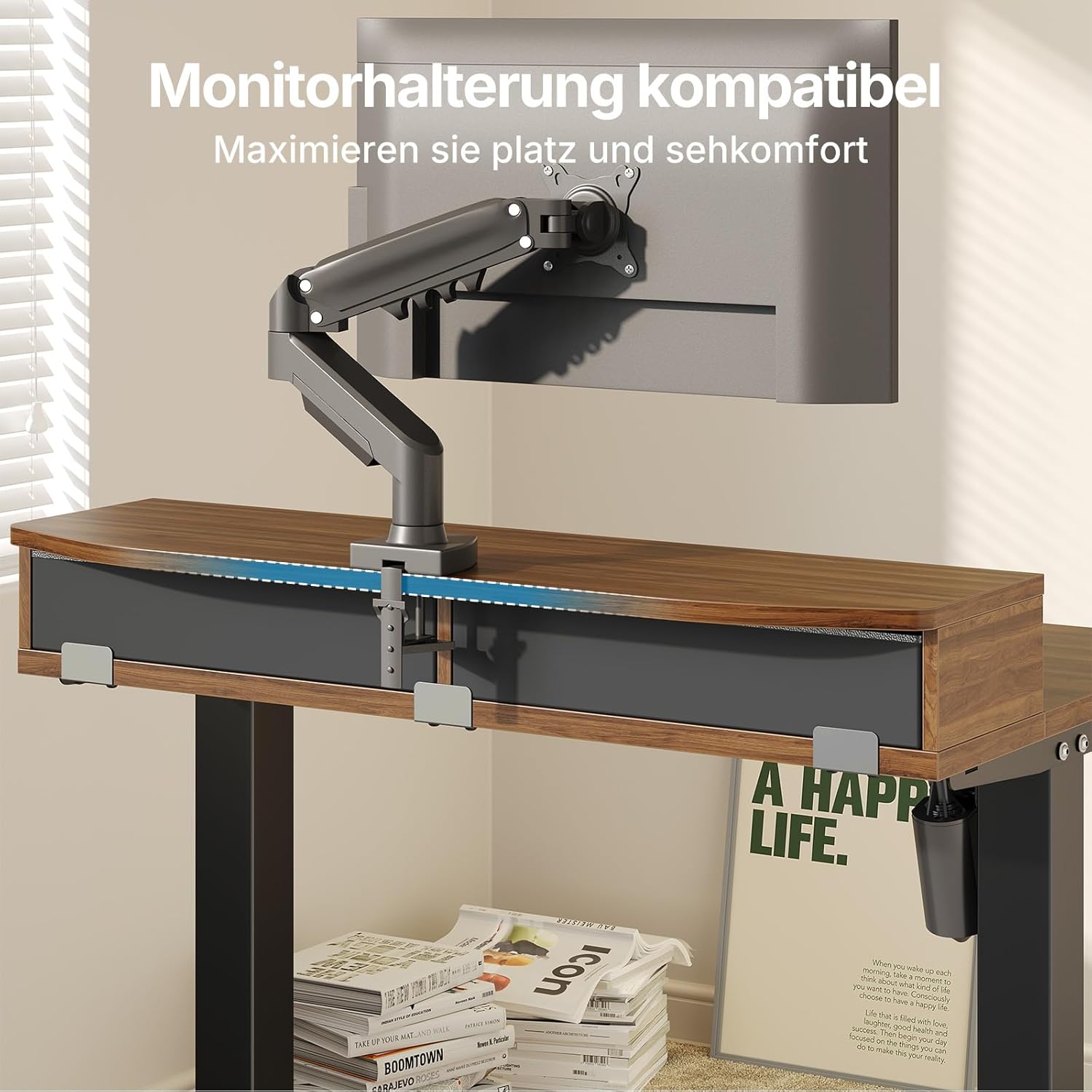Thumbnail 6 de HUANUO Höhenverstellbarer Schreibtisch 80x53 cm mit Schubladen – 4 Gedächtnis-Höheneinstellungen, C-Klemme kompatibel