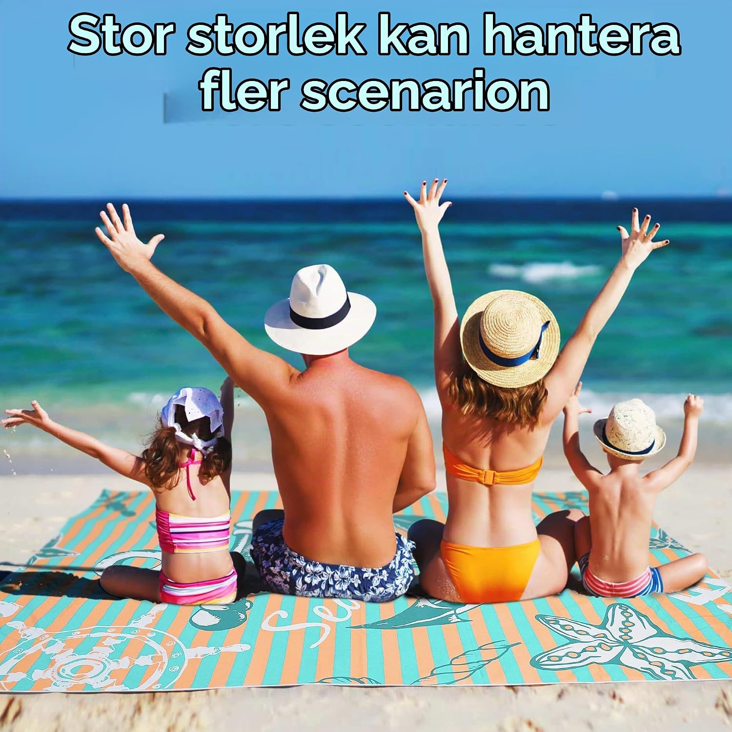 Detalle de KUOGAS strandhandduk i mikrofiber med grönt ankartryck, snabbtorkande och sandavvisande