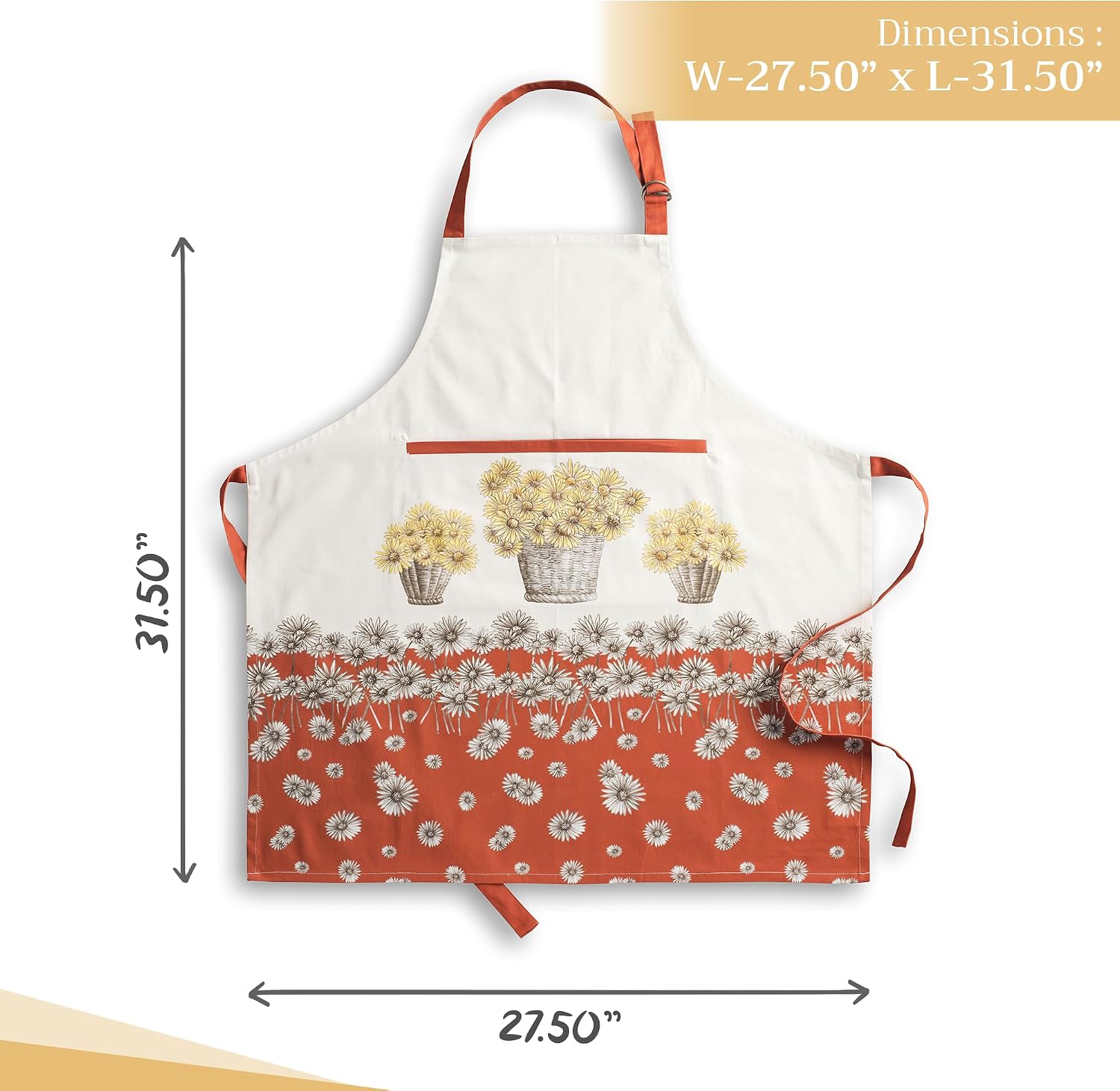 Detalle 2 de Maison d' Hermine Cotton Apron with Pocket, Adjustable Neck Strap and Long Ties