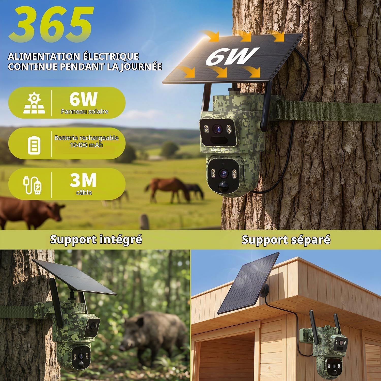 Detalle 2 de Lemnoi 4G-jachtcamera met dubbele lens, zonnepaneel en 2K-nachtzicht