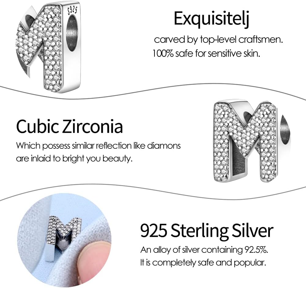 Thumbnail 3 de QIKAOLA S925 Sterling Silber A–Z Buchstaben Charms für Pandora‑Armbänder