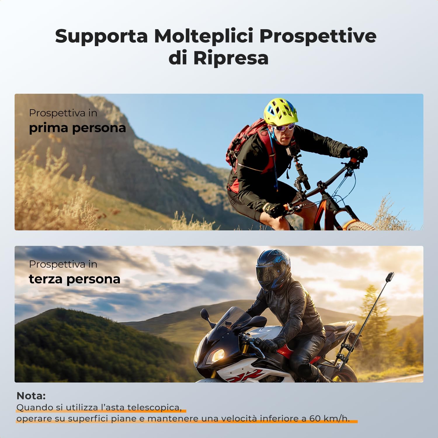 Thumbnail 6 de K&F CONCEPT doppio attacco a pinza con testa sfera 360° per action cam: supporto universale per manubri e pali