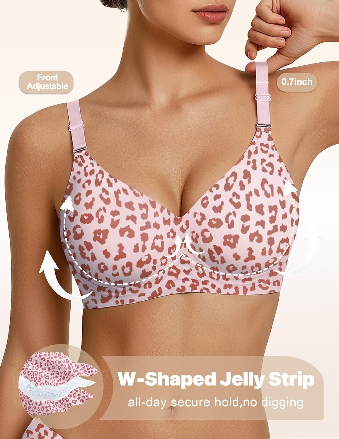 Detalle de Showyoo Jelly Bras for Women, Wireless V-Neck Seamless Full-Coverage Bralette