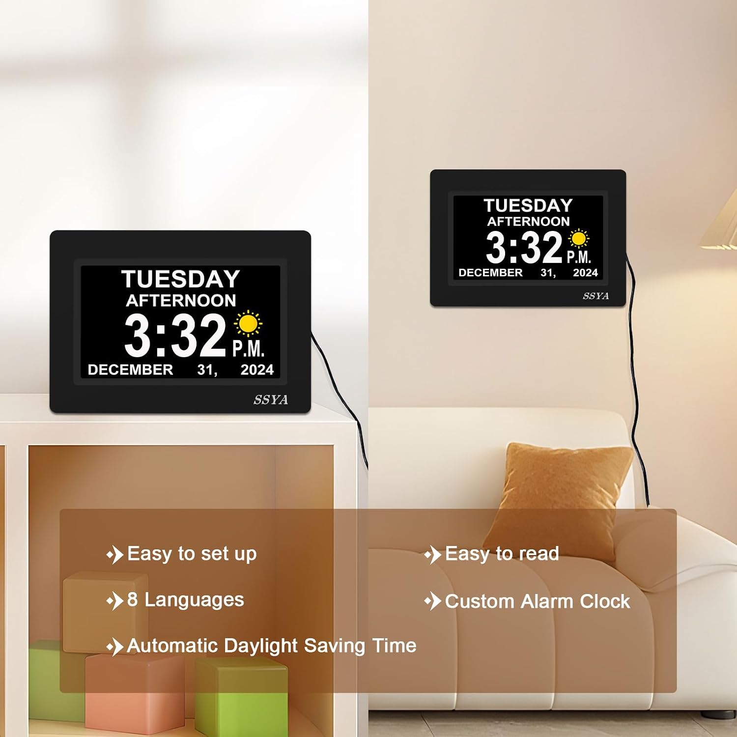 Detalle 2 de SSYA Z071 7-Inch Day Clock with 12 Alarms and Auto-Dimming Display