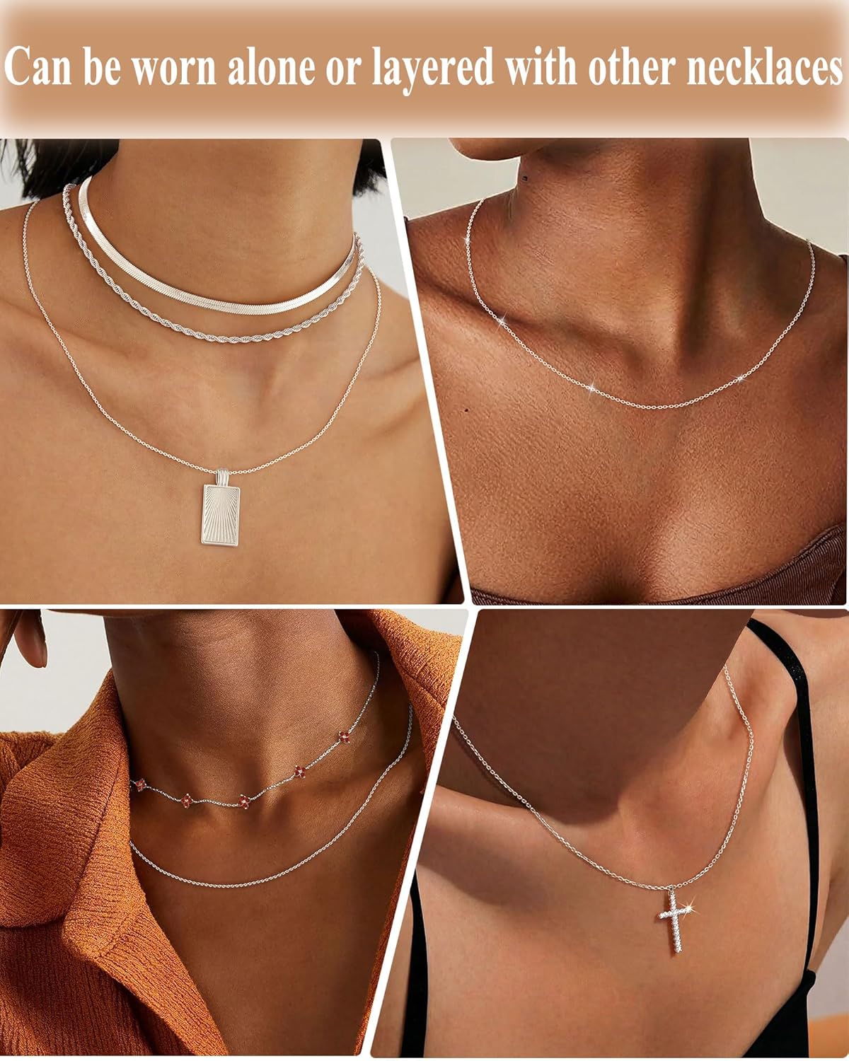 Thumbnail 4 de FUNEIA Collier en argent sterling 925 pour femme – chaîne fine 1,1–1,3 mm, longueur 40–55 cm, sans pendentif