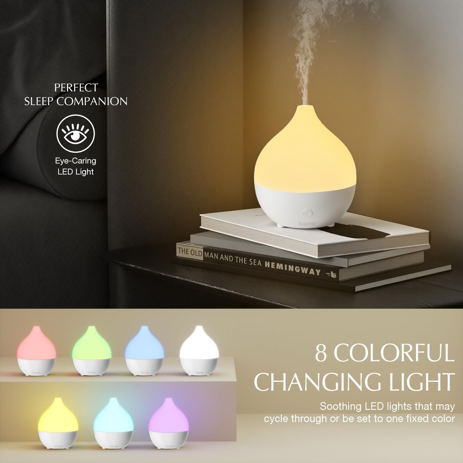 Thumbnail 1 de SALKING Diffusore di oli essenziali 100 ml con 8 LED e spegnimento automatico (senza BPA) bianco