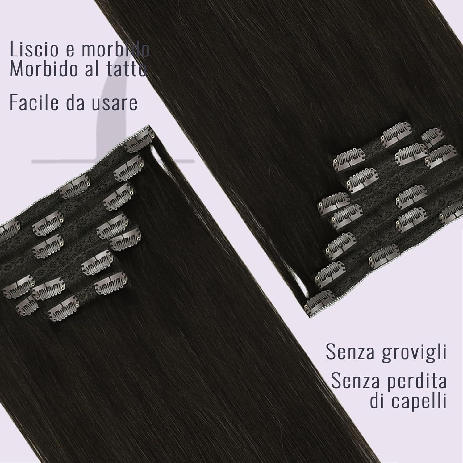 Detalle 2 de Fshine Extension Capelli Veri Clip 35 cm – Remy Naturali, 7 pezzi, Marrone Scuro 2