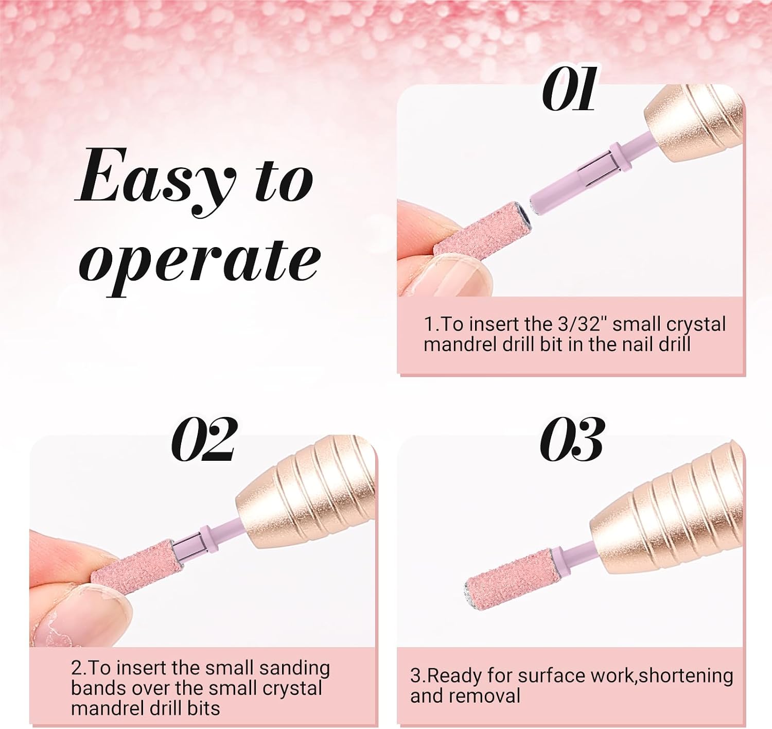 Detalle de MelodySusie 3.1 mm Mandrel Bit for Sanding Bands, Rose Pink