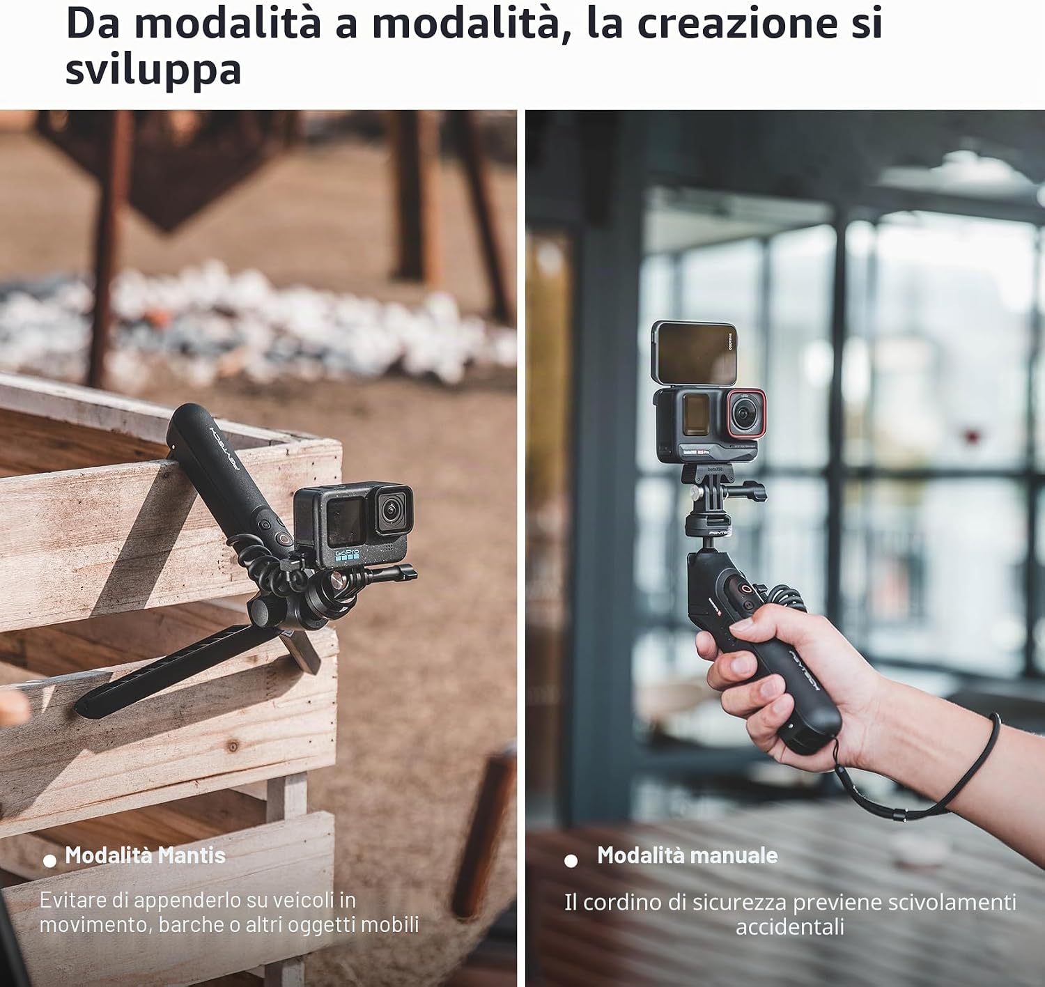 Detalle de PGYTECH CapLock MantisPod Power: Impugnatura con Batteria 5000mAh per Insta360 e Smartphone