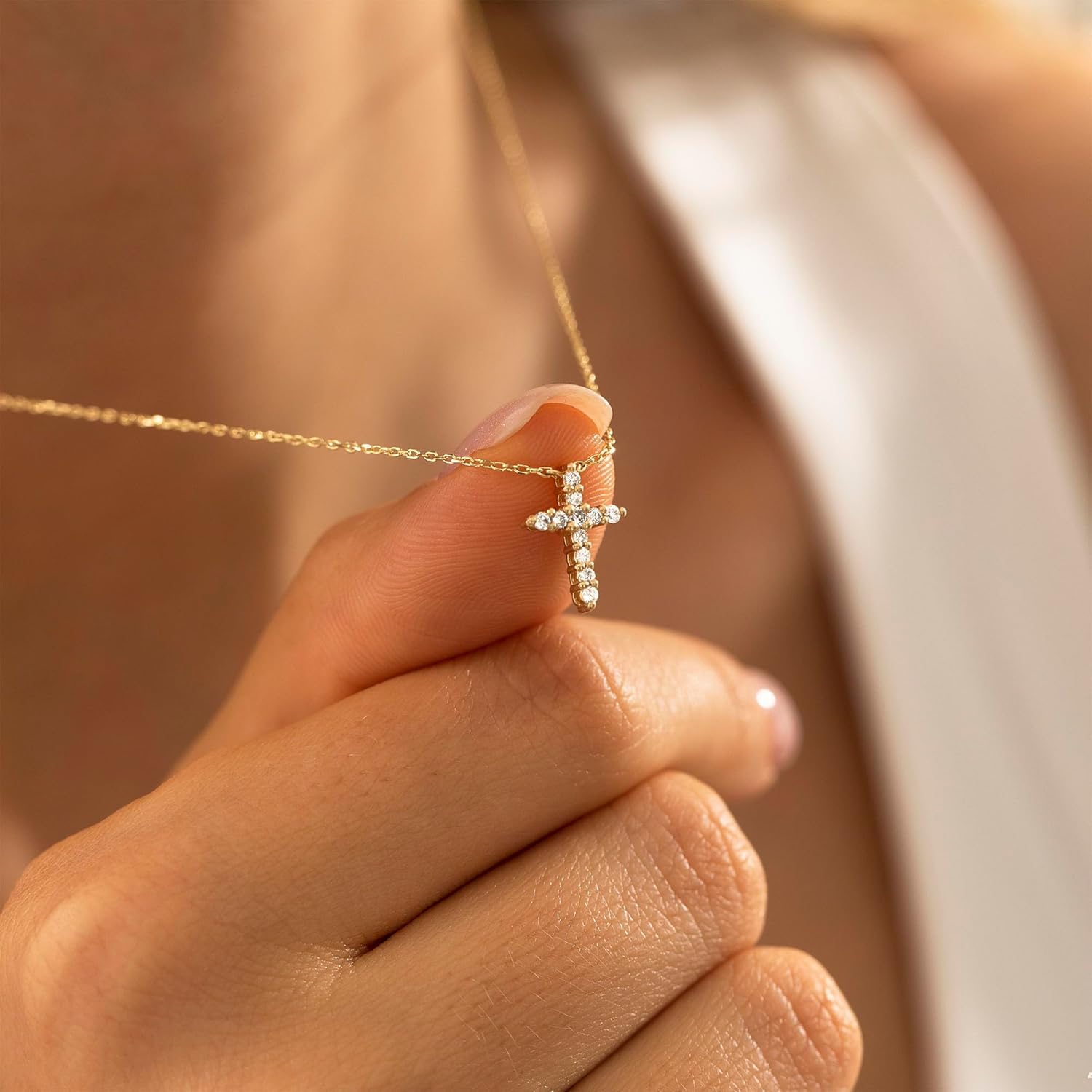 Thumbnail 3 de TINGN Kreuzkette Damen 14K Gold Vergoldet – Kommunion Geschenke für Mädchen, 40 cm + 5 cm Verlängerung