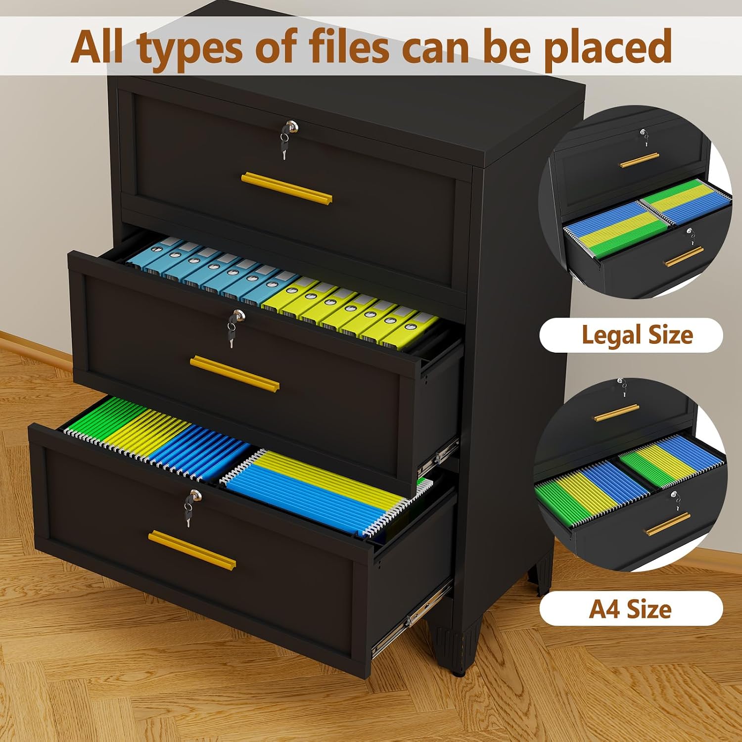 Thumbnail 3 de baoliwo DRES-6VF-180B 3-Drawer Metal Lateral File Cabinet with Lock