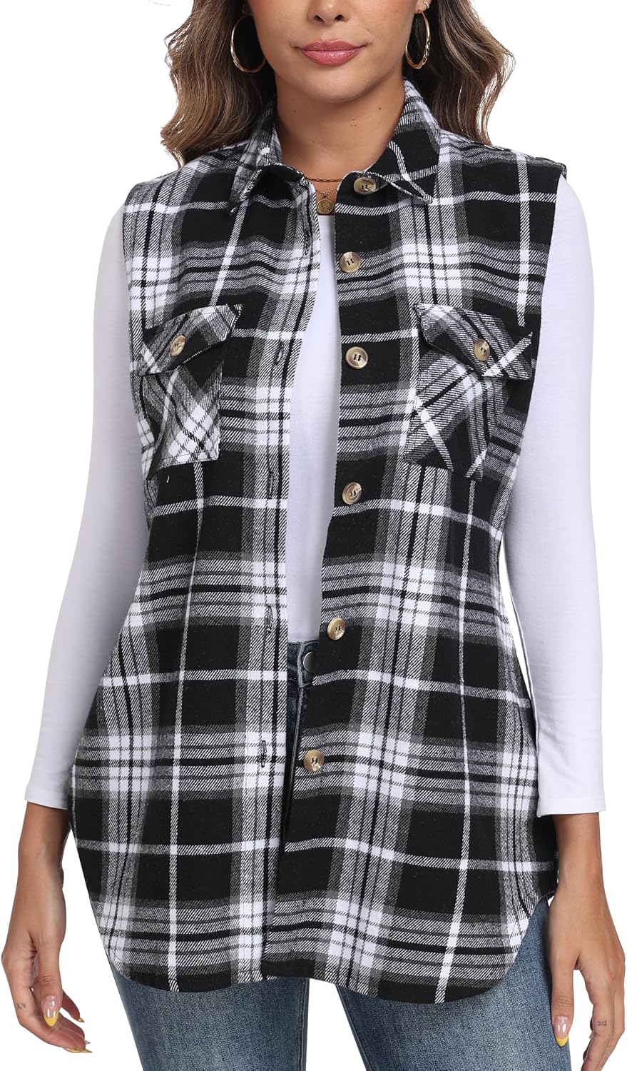 Detalle de MoFiz Women's Plaid Vest, Cotton Blend