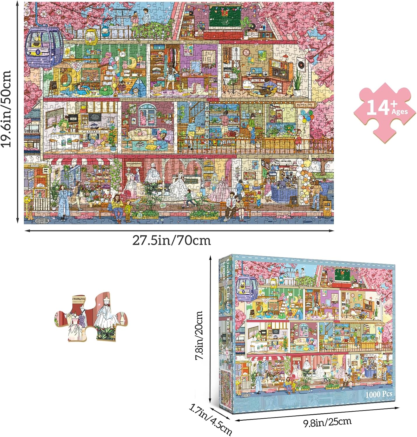 Detalle de HUADADA 1000 Pieces Jigsaw Puzzle – Sakura Town (70 x 50 cm)