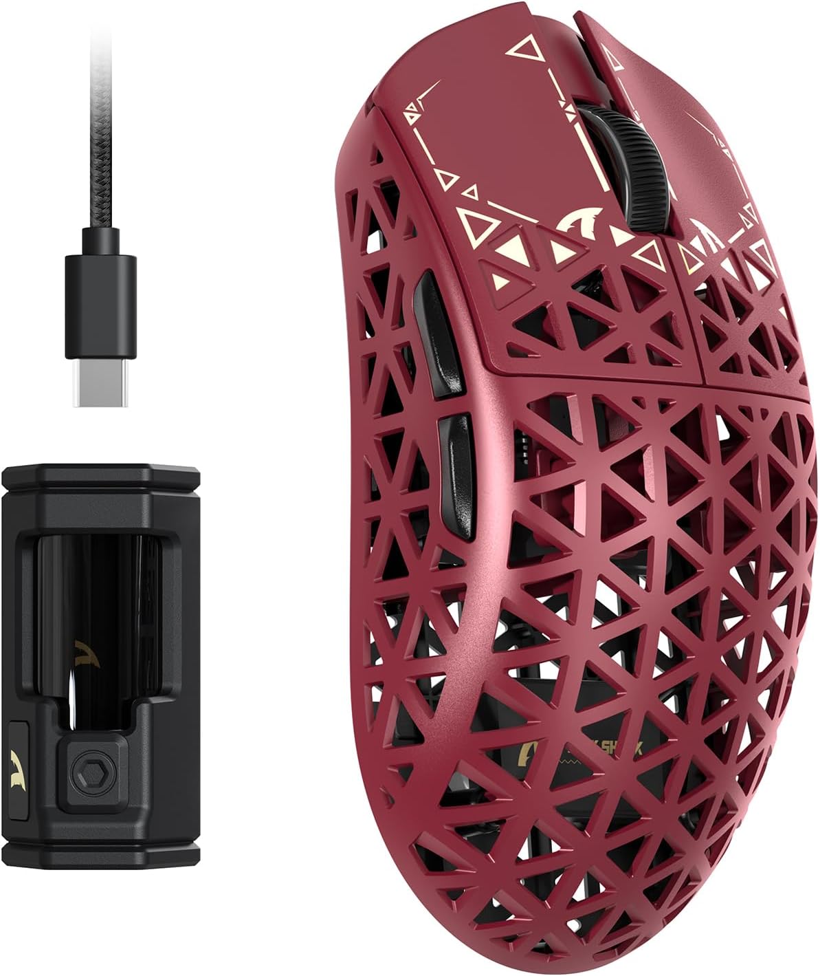 Detalle de ATTACK SHARK R5 Ultra HyperSpeed Wireless Gaming Mouse (Ultra Carbon Fibre, PixArt PAW3950MAX, 8K, 2.4G/BT/USB-C) – Red