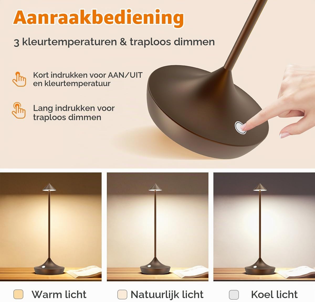 Thumbnail 2 de Hapfish oplaadbare LED-tafellamp van aluminium, 6000 mAh, dimbaar