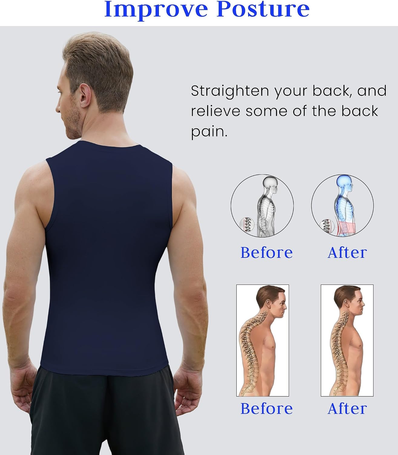 Detalle 2 de XINGCOOL Compression Shirt Men Slimming Body Shaper Vest – Crewneck Undershirt for Tummy Control