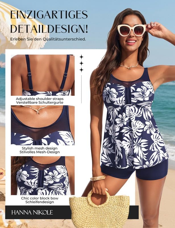 Detalle 2 de Hanna Nikole tankiniset voor dames, tweedelig met hoge taille en meshdetail