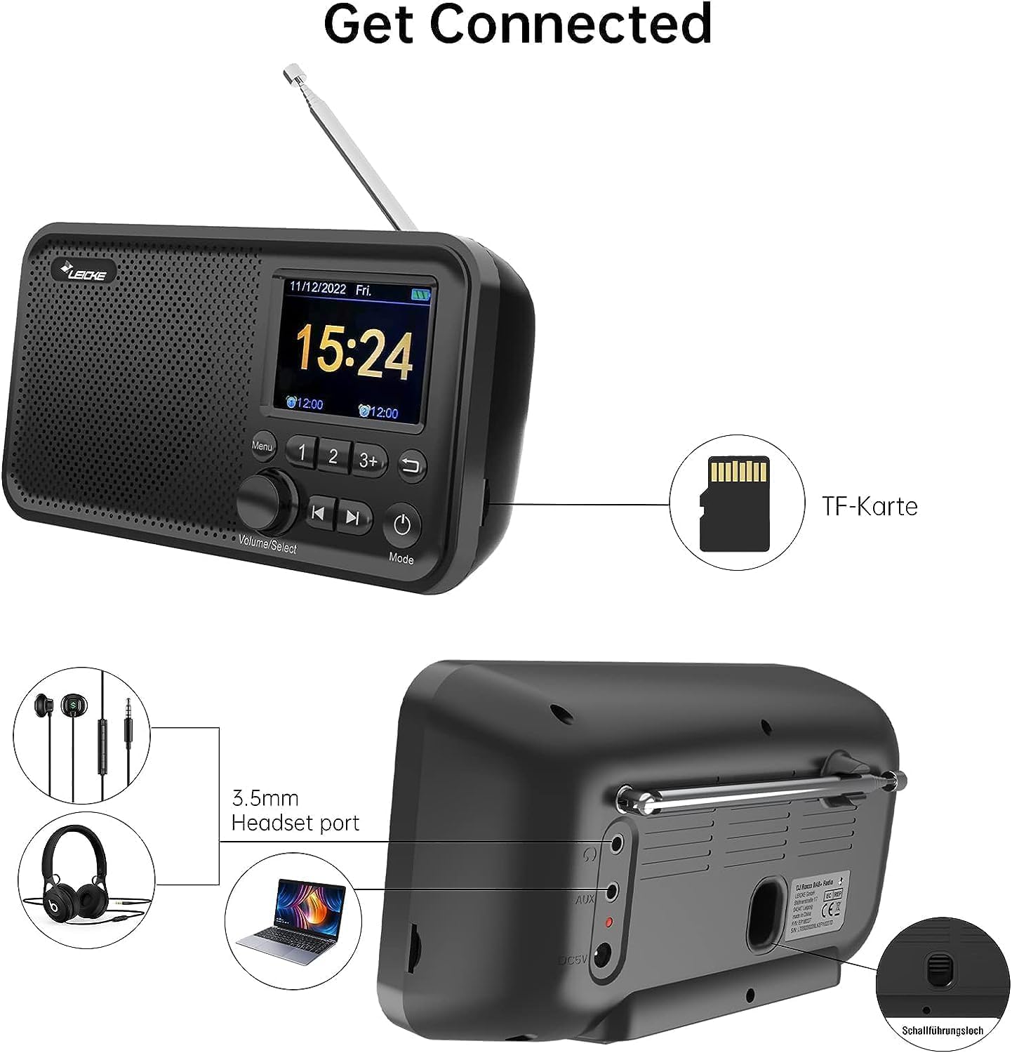 Detalle 2 de LEICKE draagbare DAB+-radio met Bluetooth 5.0, kleurenscherm en 2000 mAh