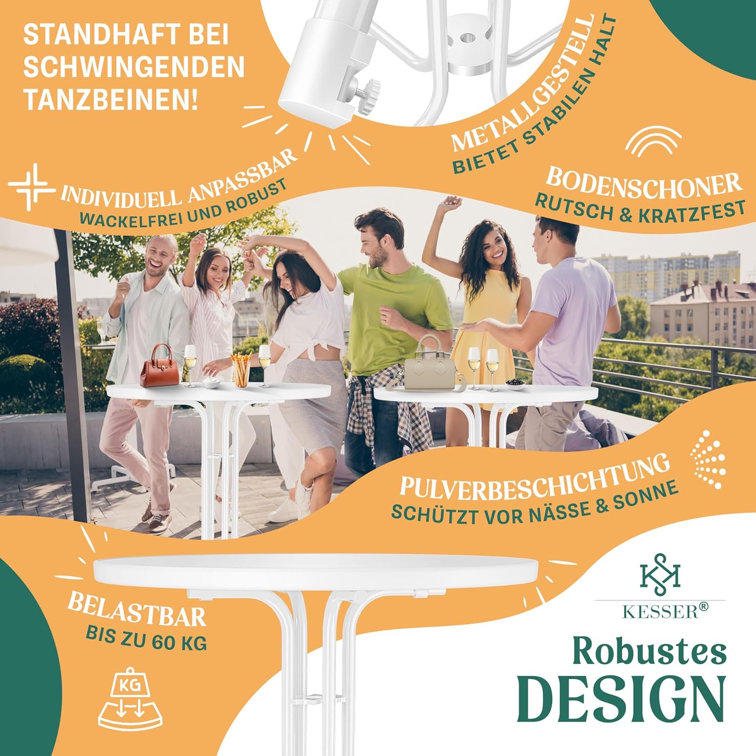 Thumbnail 3 de KESSER® Stehtisch klappbar 2er Set Ø70cm rund – wetterfest, inkl. höhenverstellbarer Füße