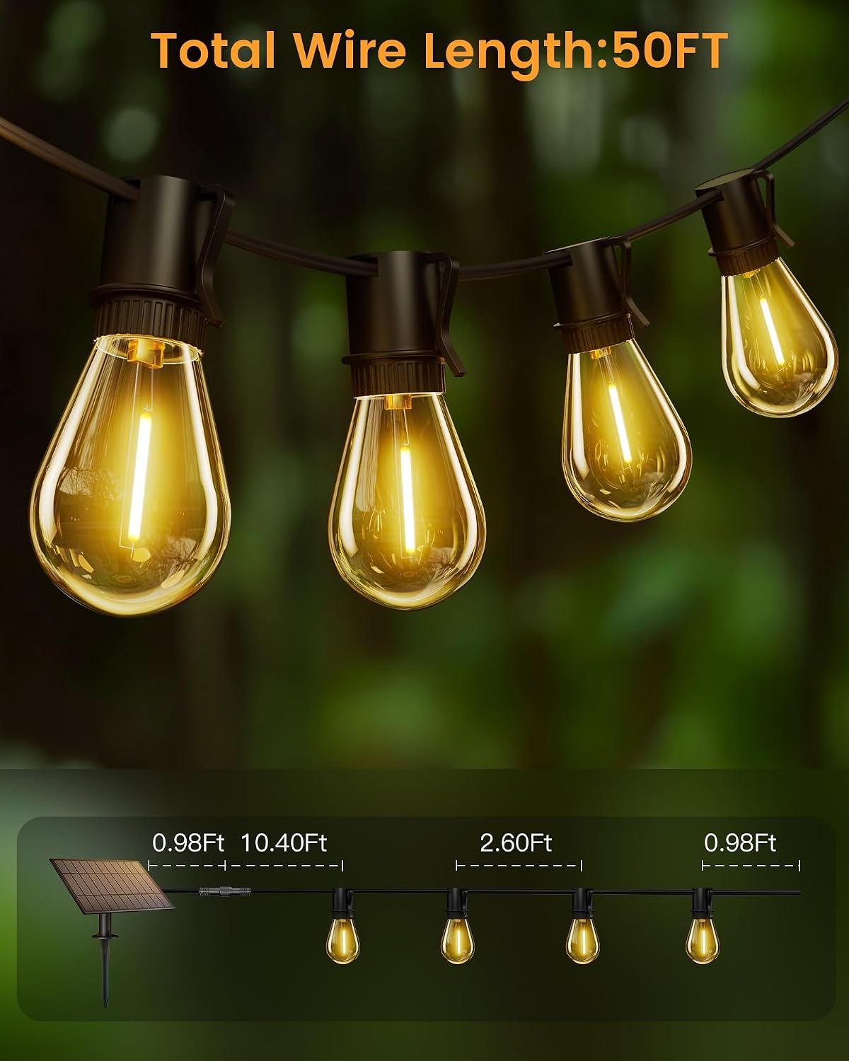 Thumbnail 6 de Torkase YGM-S14-15S Solar String Lights, 50 ft, 16 Shatterproof LED Bulbs