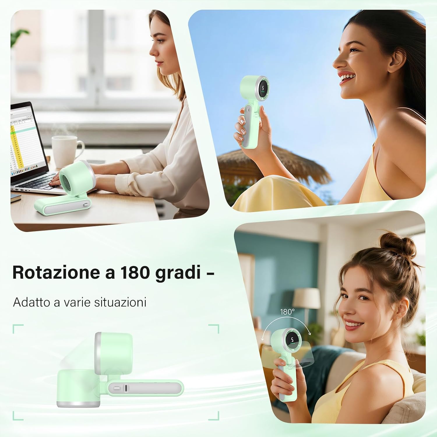 Detalle de KARFUN Ventilatore Portatile: Mini, pieghevole a 180°, ricaricabile e compatto