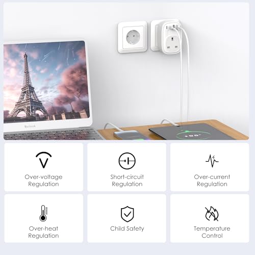 Thumbnail 3 de Tusreda UK to EU Plug Adapter – 40W USB-C Fast Travel Charger (Schuko)