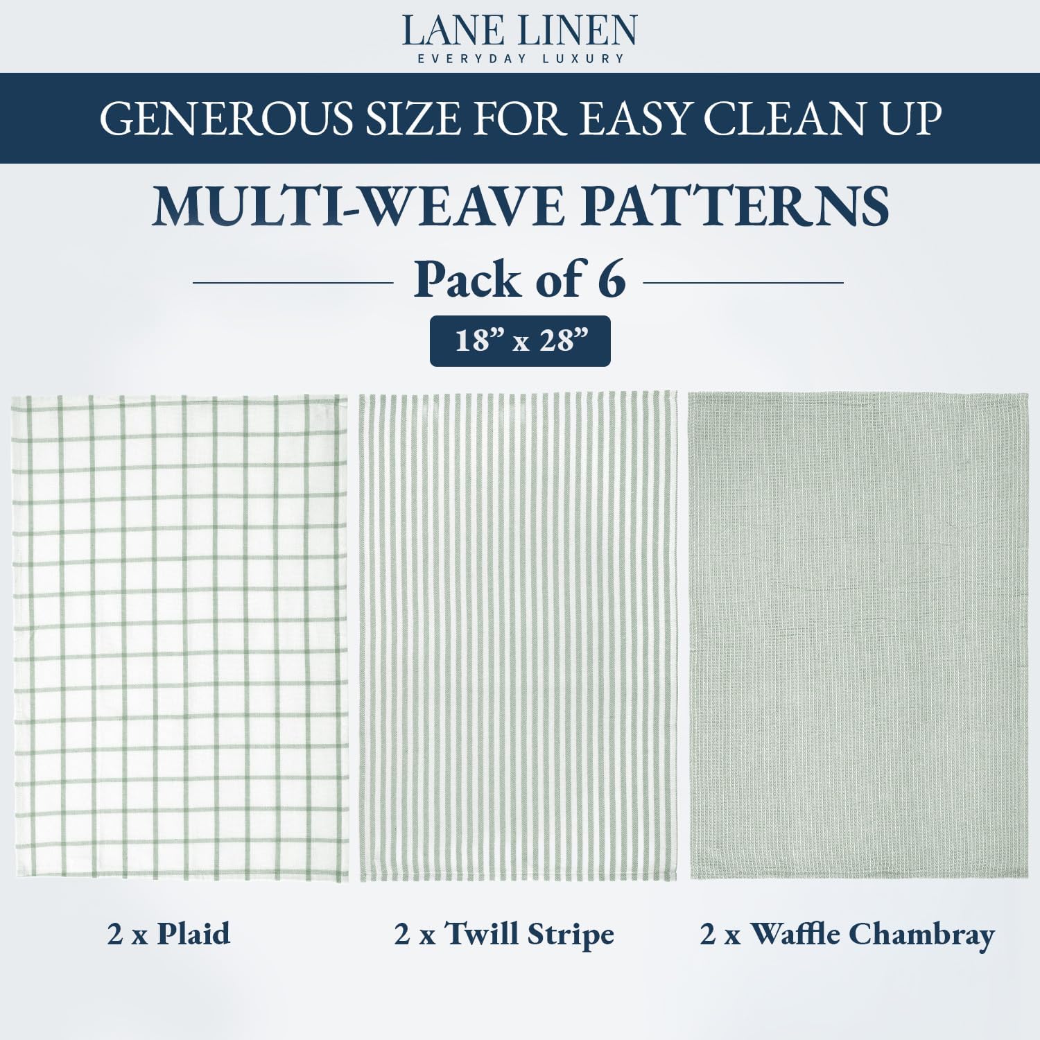 Thumbnail 1 de Kitchen Towels Set - 6-Pack Cotton Dish Towels, 18” x 28”, Olive