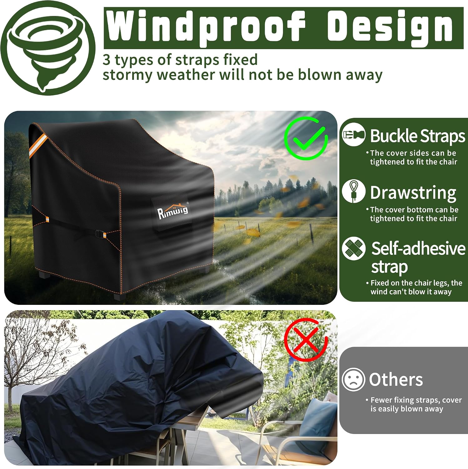 Detalle 2 de Rimwig 36"W x 37"D x 36"H Patio Chair Covers, 2-Pack, Waterproof Oxford