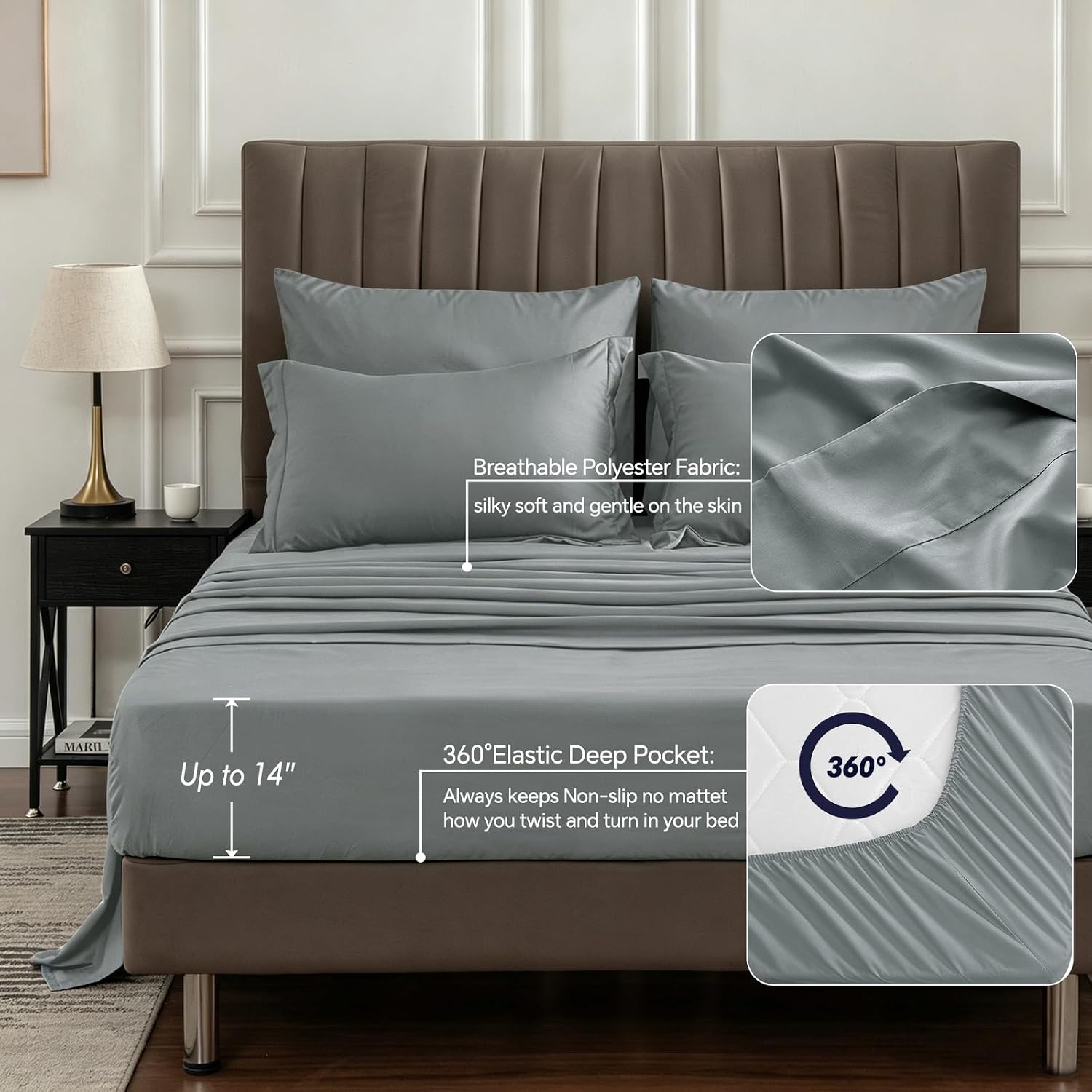 Detalle de BEDELITE King Comforter Set, 7-Piece Dark Gray Bed in a Bag