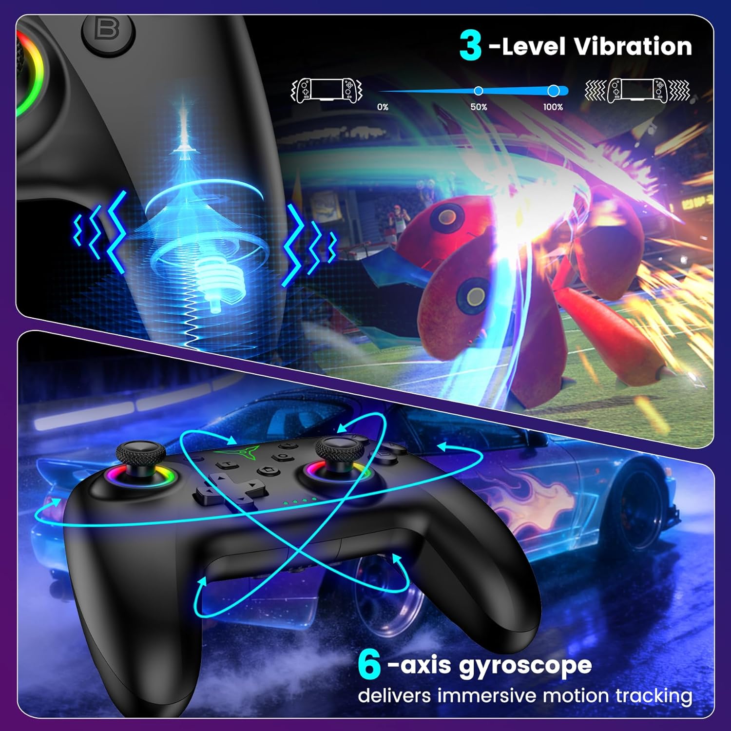 Thumbnail 5 de BEBONCOOL Gaming Switch Controller for Switch 2/Switch/Lite/OLED with Charging Dock and RGB Lighting
