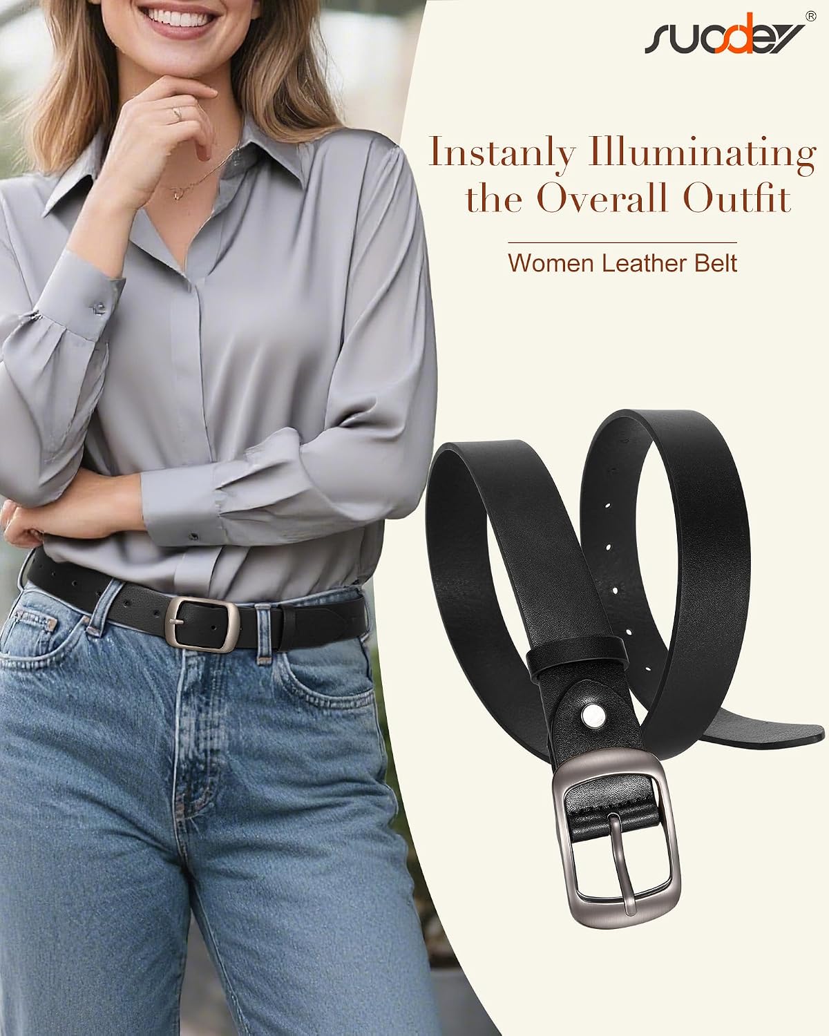 Detalle 2 de SUOSDEY Women's Belt, 1.3-Inch Width
