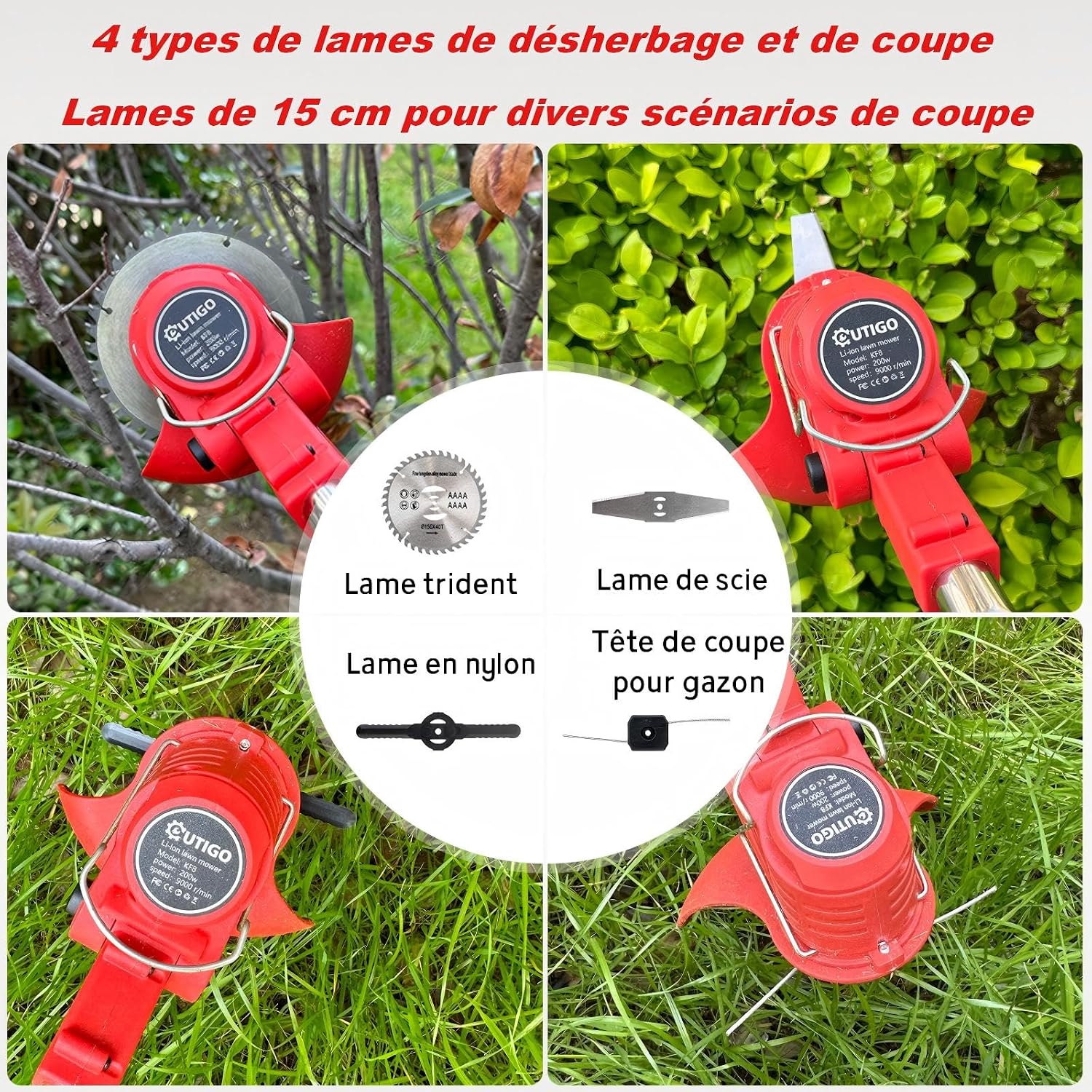 Detalle de OUTIGO Débroussailleuse Électrique sans Fil avec 2 Batteries et Accessoires Complets