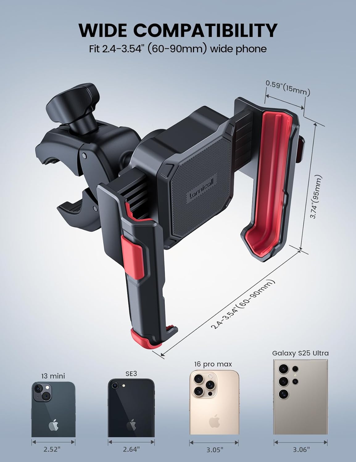 Detalle de Lamicall Motorcycle Bike Phone Holder with 1s Quick Release – Universal Handlebar Mount