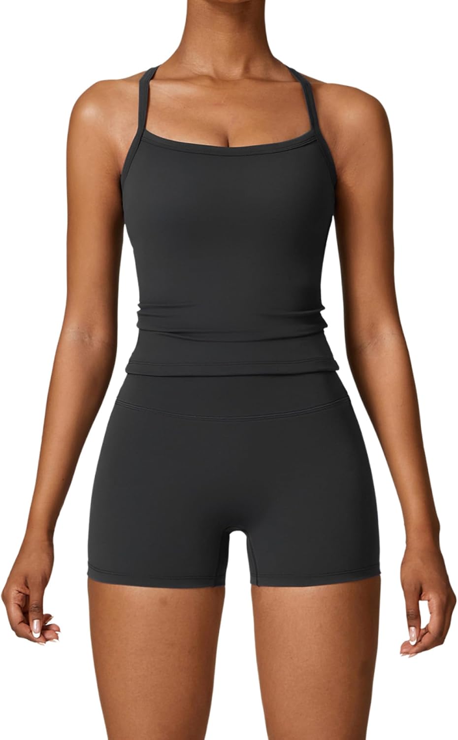 Thumbnail 6 de QBGJTD Two-Piece Women's Training Set: Sleeveless Cross-Back Top + High-Wwaist Shorts